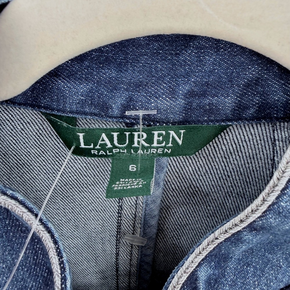 Lauren Ralph Lauren Womens Navy Blue Denim Military Crest Button Jacket 6 - Picture 5 of 8
